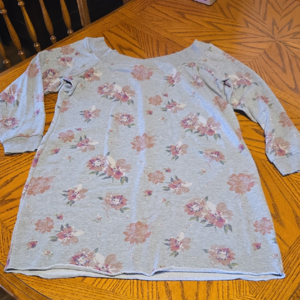 Maurices Floral Long Sleeve Dress - Gray and Pink Off The Shoulder